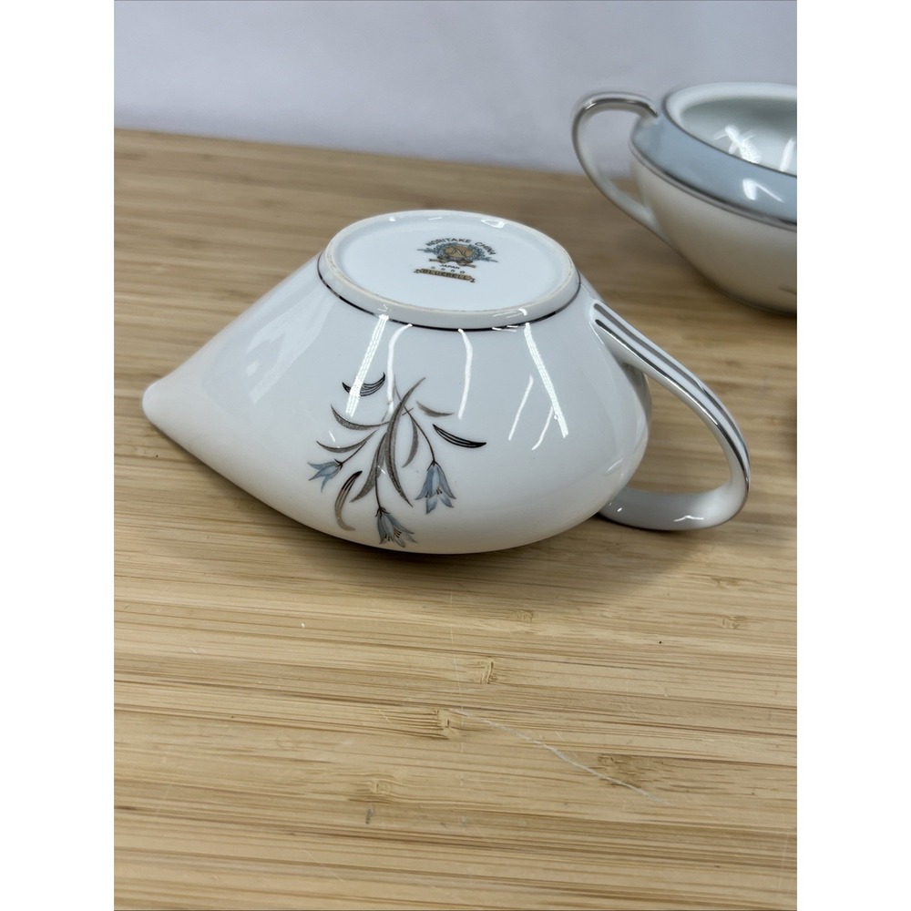 Noritake Bluebell 5558 Sugar Bowl w Lid & Creamer Set Japan Platinum - Picture 6 of 10